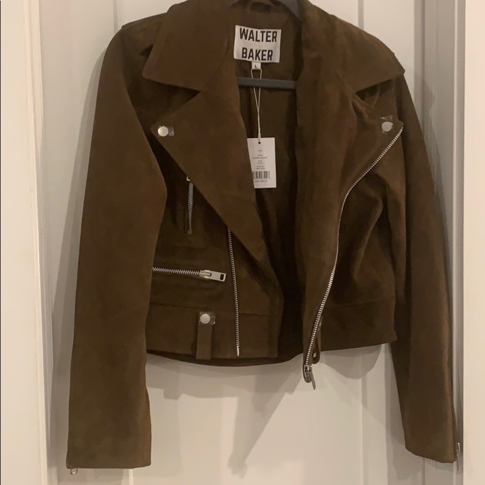 NWT Walter Baker Genuine Suede Asymmetrical Jacket in Army Green / Olive